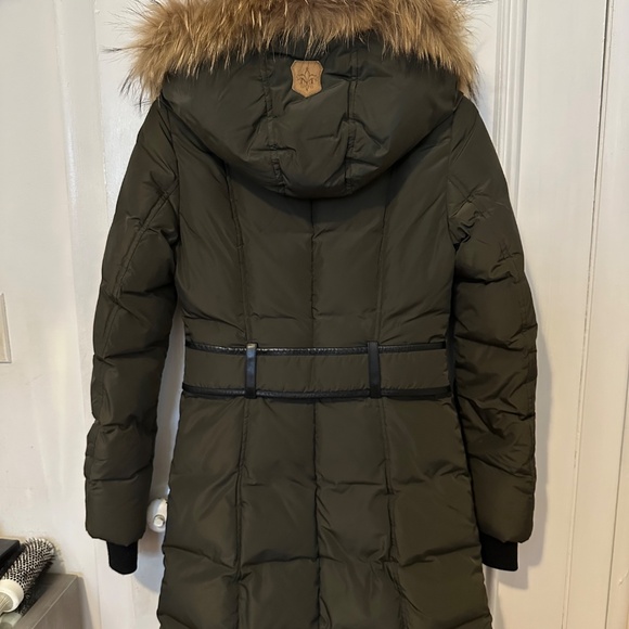 Mackage Kay Mid Length Down Fur trimmed Hooded Coat Women XS Army Green - Picture 2 of 14